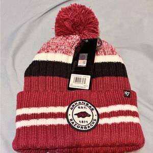 47 Arkansas Razorbacks Pom Beanie - Red, White, Black